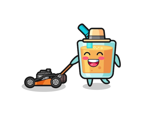 Illustration of the orange juice character using lawn mower , cute style design for t shirt, sticker, logo element