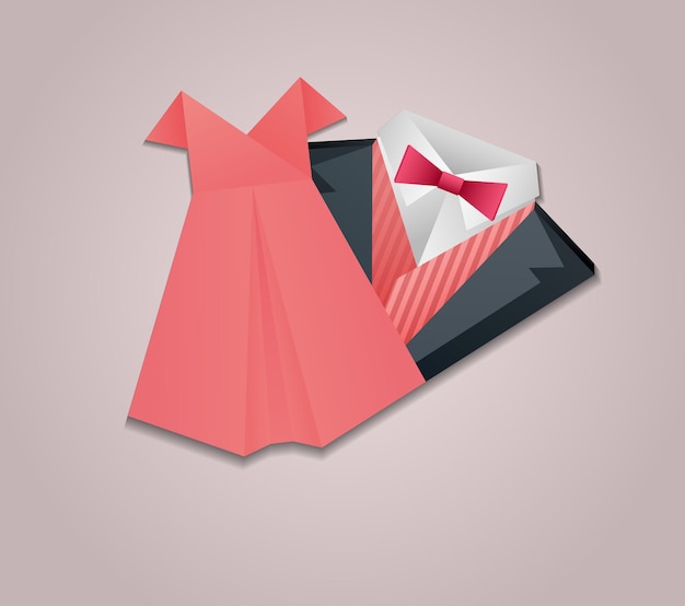 Illustration of origami  men's suit and lady dress