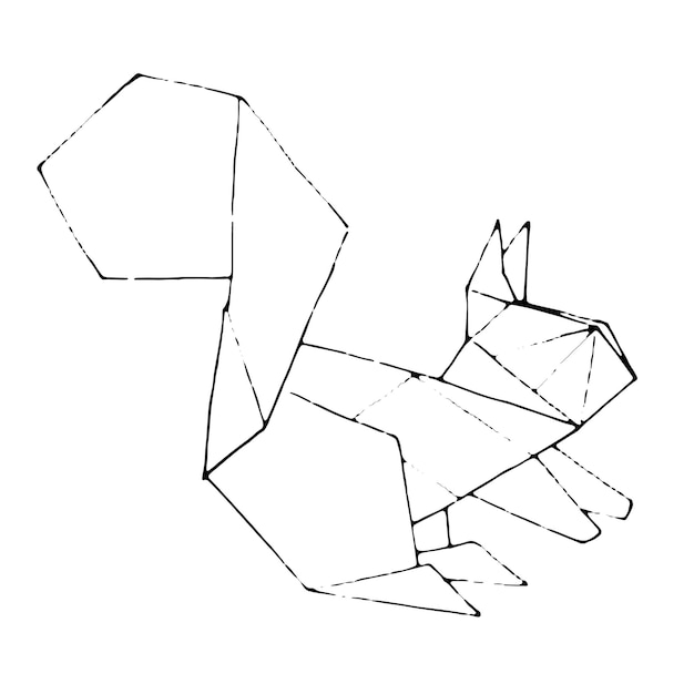 Illustration of origami paper beast. Clipart Squirrel