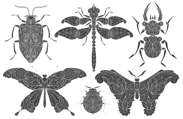 Иллюстрация декоративных черных насекомых