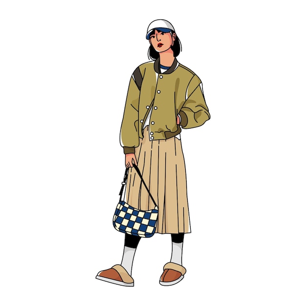 illustration outfit jacket coach woman green color