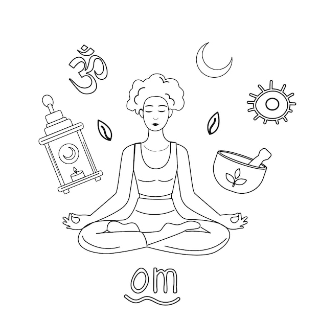 Illustration of outline yoga elements Harmony