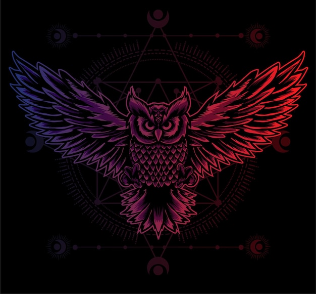 Vector illustration owl bird with gradient color