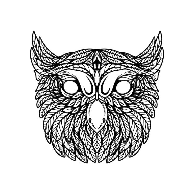 Illustration of owl head in floral style Design element for poster card banner emblem t shirt Vector illustration