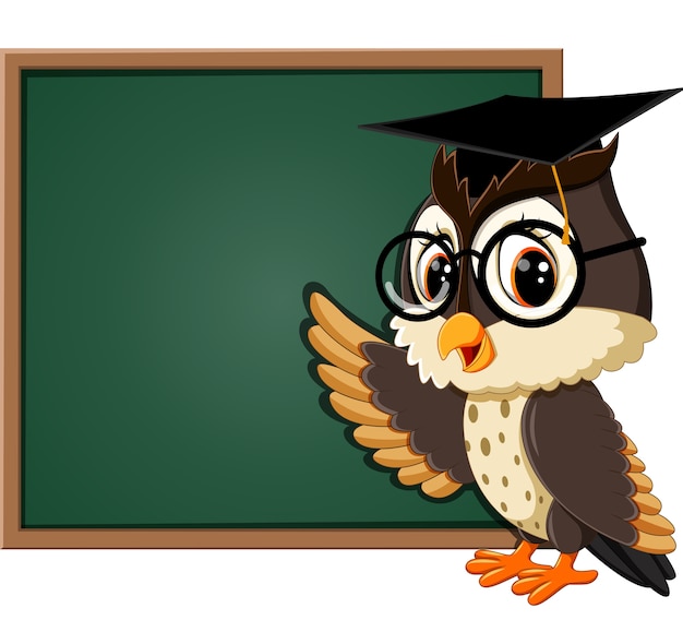 Illustration of owl teacher at blackboard