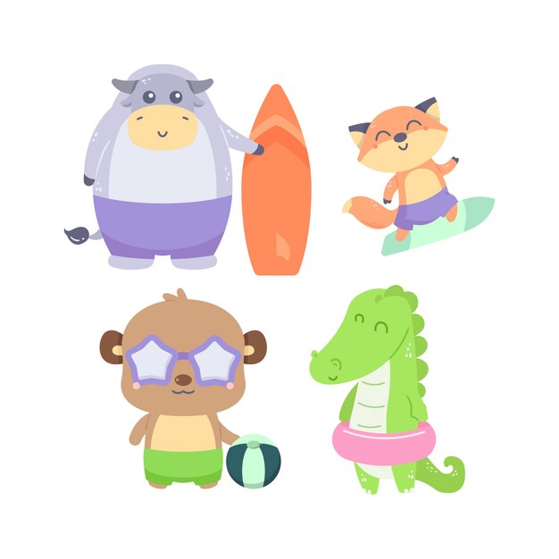 Illustration pack cute animal collection summer theme