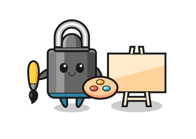 Illustration of padlock mascot as a painter , cute style design for t shirt, sticker, logo element