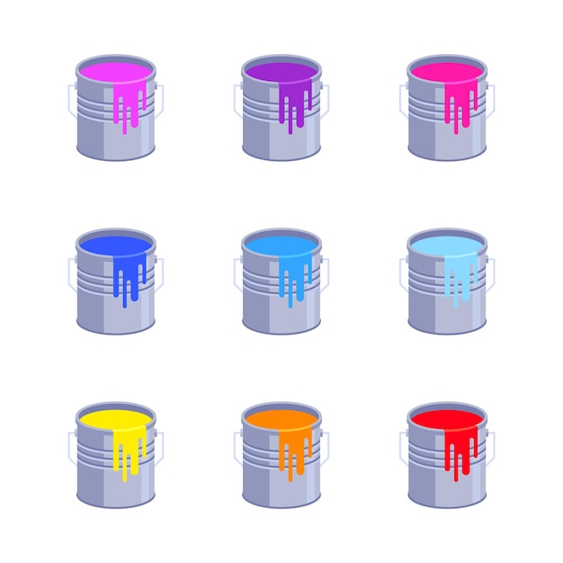 Illustration of paint cans of different colors in a simple style