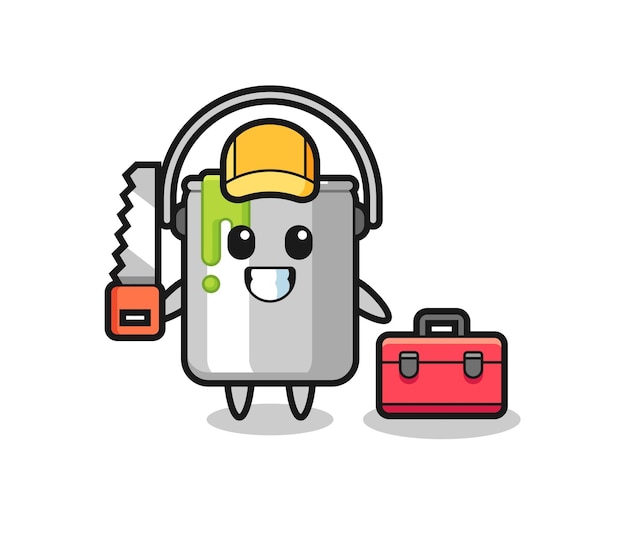 Illustration of paint tin character as a woodworker , cute style design for t shirt, sticker, logo element
