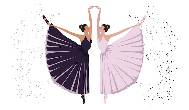 Illustrazione di un paio di ballerine danzanti in una posa elegante su uno sfondo astratto