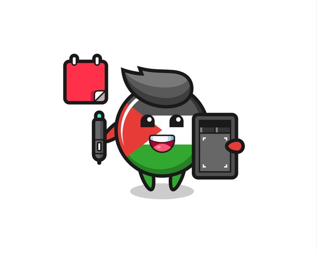 Illustration of palestine flag badge mascot as a graphic designer