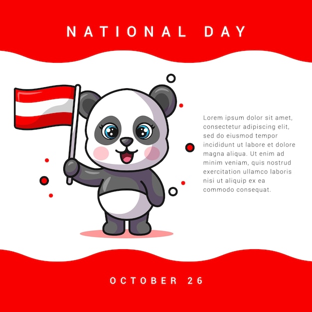 Illustration of panda holding austria flag for national day