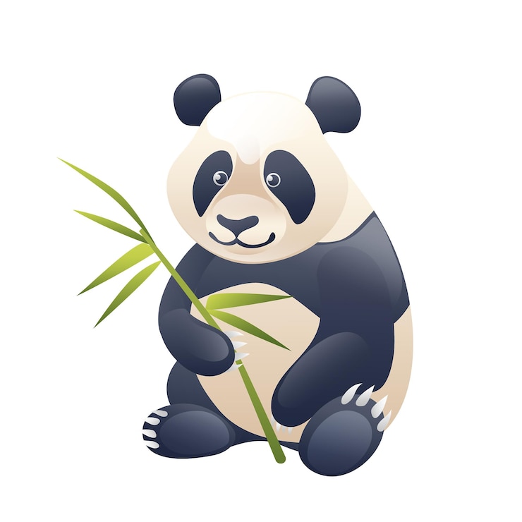 Vector illustration of a panda with a bamboo branch realistic in 3d style