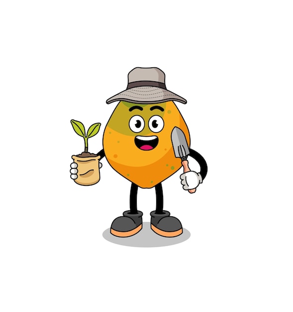 Illustration of papaya fruit cartoon holding a plant seed character design