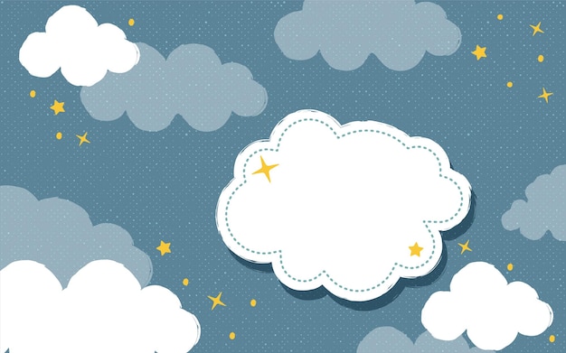 Vector illustration in papercut style with clouds and stars with space for text blue sky with texture