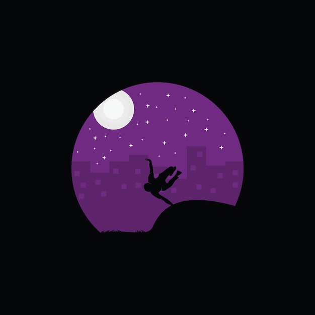 Vector illustration of parkour logo design, parkour player silhouette