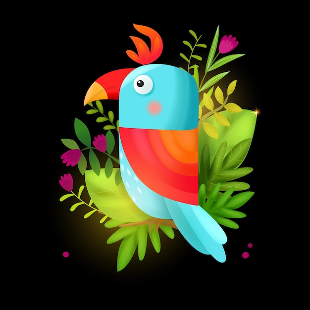 Illustration of a parrot with flowers