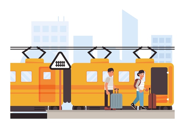 電気列車に乗る乗客ベクトルのイラスト