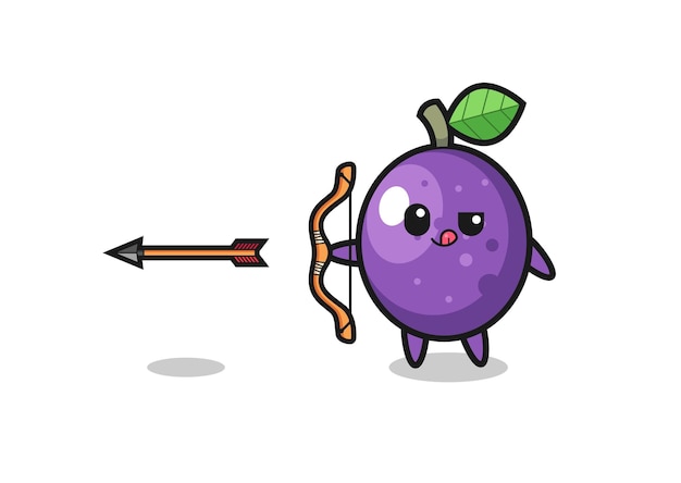 Illustration of passion fruit character doing archery  cute design