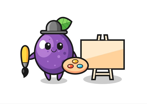 Illustration of passion fruit mascot as a painter