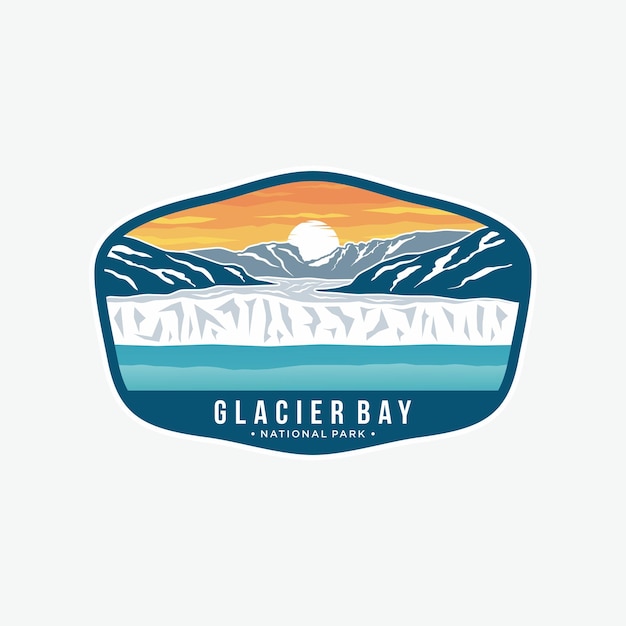 Vettore illustrazione dell'emblema del logo patch del glacier bay national park e della national park reserve