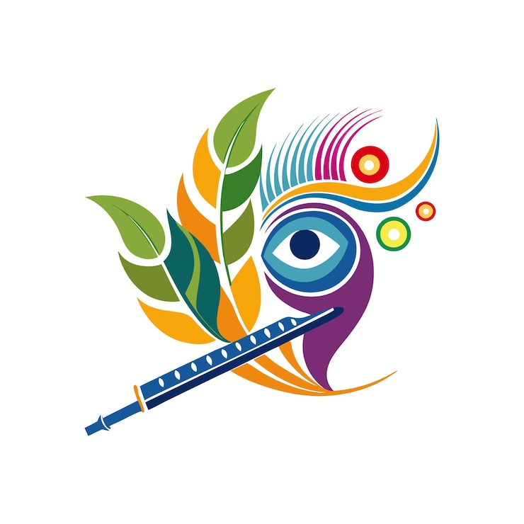 वेक्टर illustration of peacock feather with krishna flute