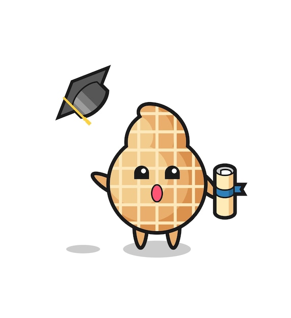 Vector illustration of peanut cartoon throwing the hat at graduation