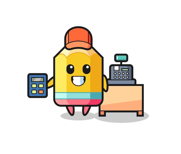 Illustration of pencil character as a cashier , cute style design for t shirt, sticker, logo element