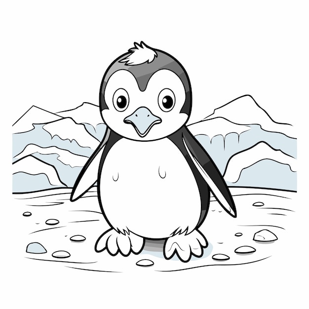 Illustration of a penguin sitting on a rock and looking at the camera