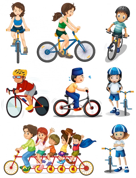 Vettore illustrazione della gente che biking su uno sfondo bianco