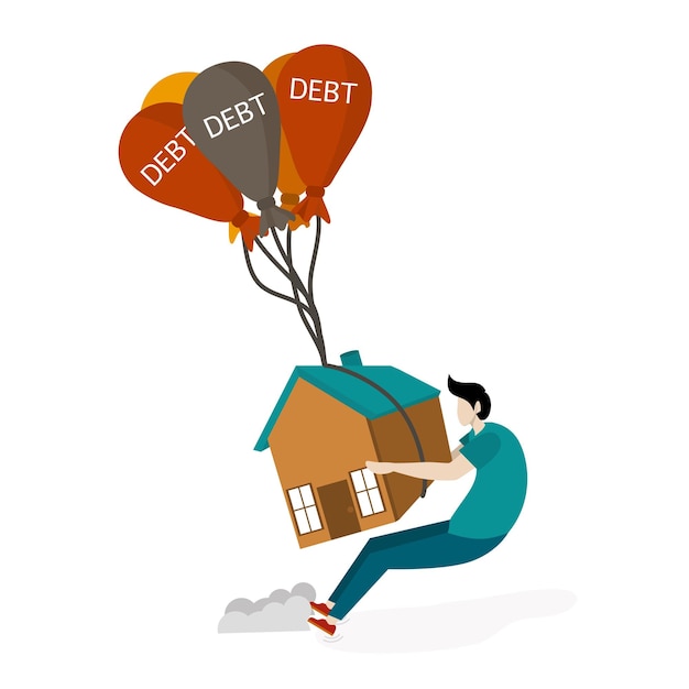 Vector illustration of people in debt and their house foreclosed