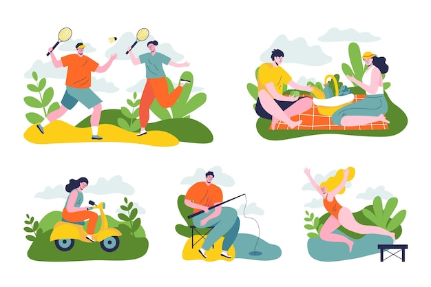 Illustration of people doing outdoor activities