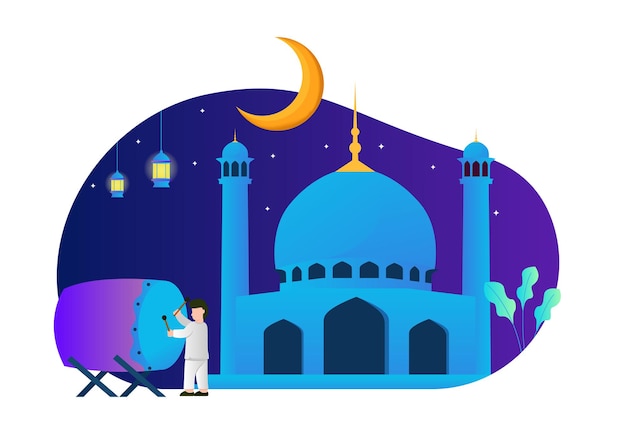 illustration of people happy mubarak People who celebrate ramadan kareem