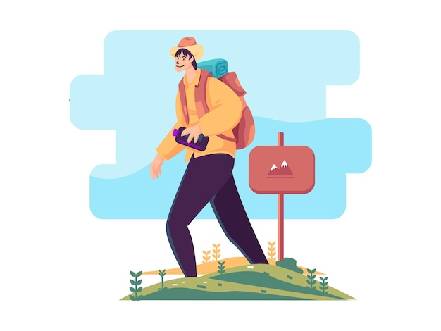 illustration of people hiking flat design style