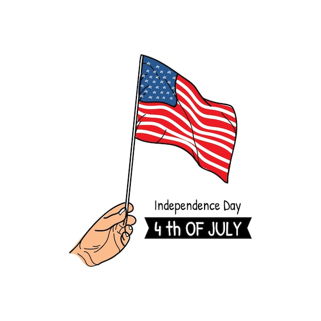 アメリカ合衆国国旗を掲げている人々のイラスト - アメリカの7月4日祝日