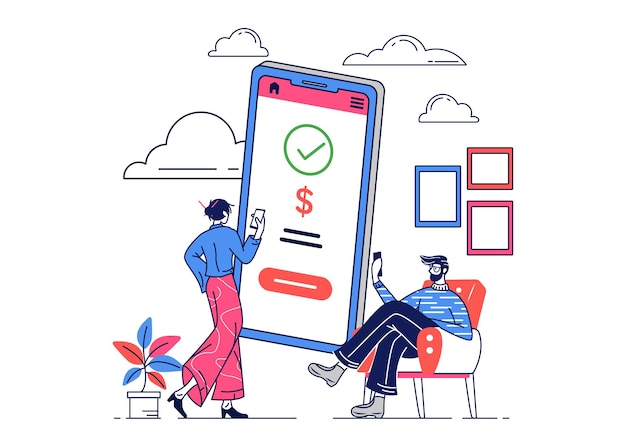 Illustration of people make payments from home for online shopping