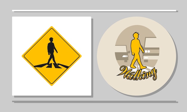 Illustration of people walking Road crossing signs