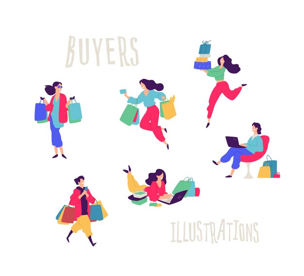 Illustration of people with purchases.