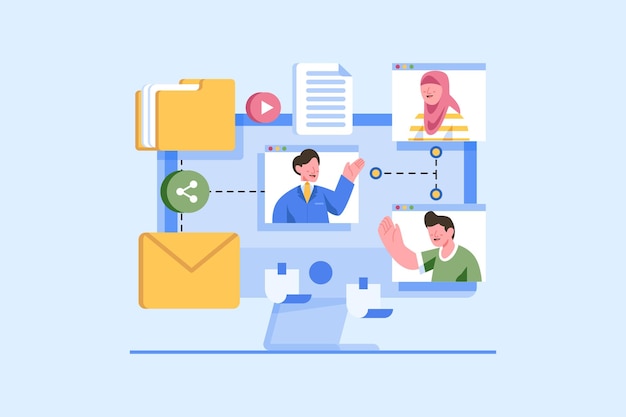 a illustration of people working in a meeting room