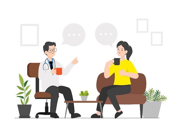 Illustration of a person consulting a psychiatristpeople go see a psychiatrist