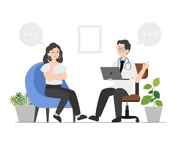 Vector illustration of a person consulting a psychiatristpeople go see a psychiatrist