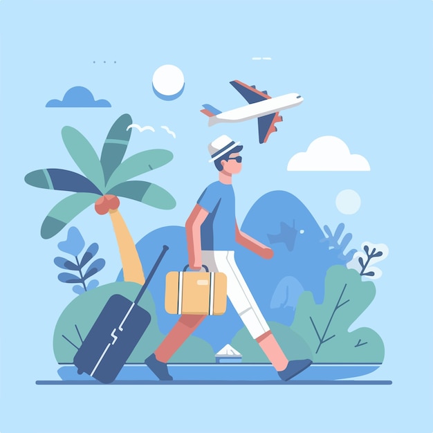 Vector illustration of person going on holiday flat and minimalist design concept for travel or lifestyle