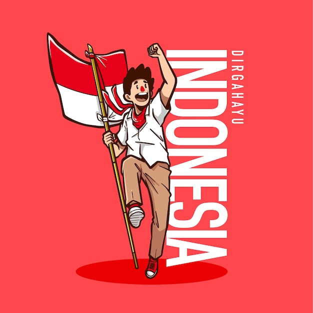 Premium Vector | Illustration of a person holding indonesian flag ...