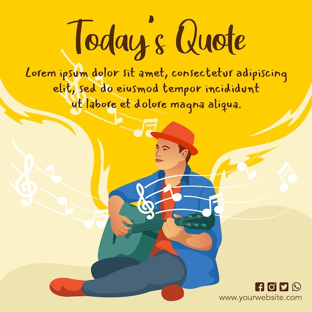 Vector illustration of a person playing guitar with a quote template that can be used