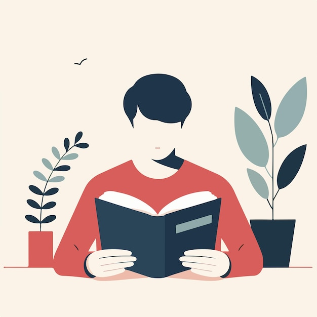 Illustration of a person reading a book in a simple flat design style