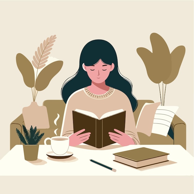 Illustration of a person reading a book in a simple flat design style