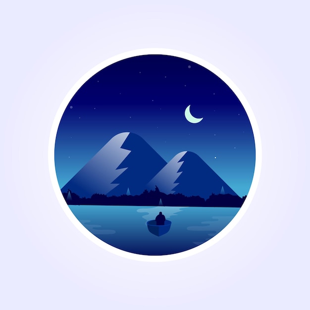 Vector illustration of a person in a river at night