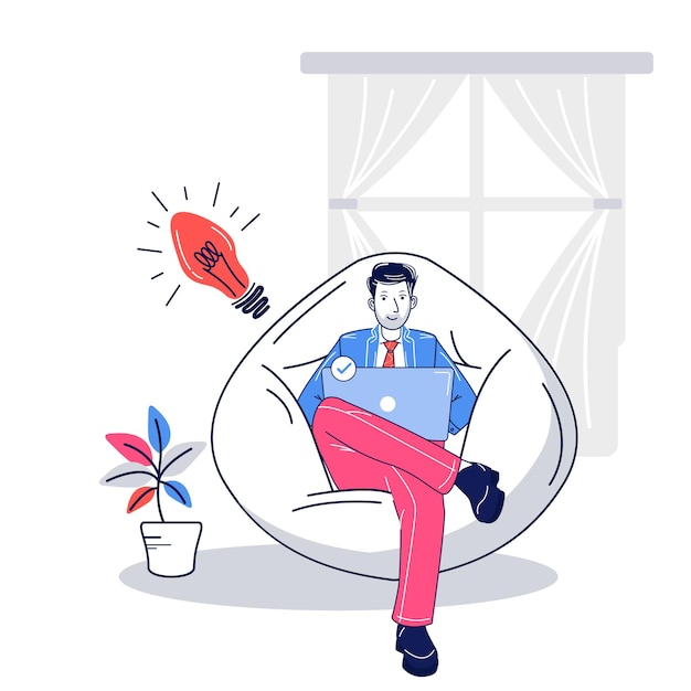 Illustration of person using laptop while sitting on sofa