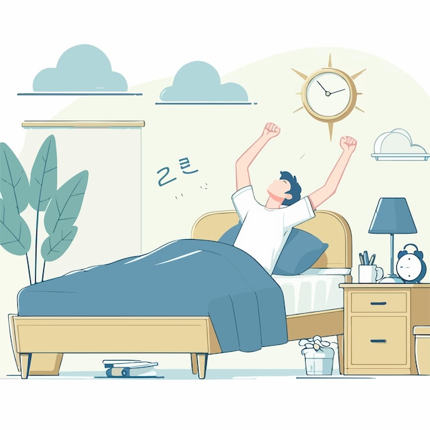 illustration of person wake up from bedroom