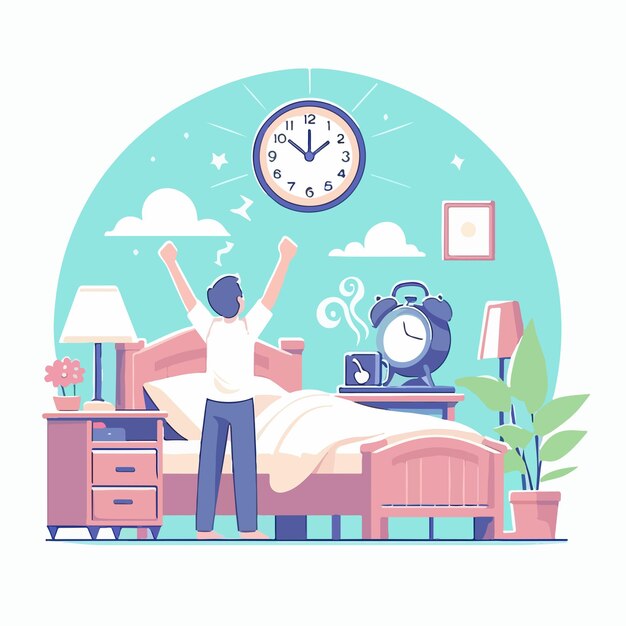 illustration of person wake up from bedroom